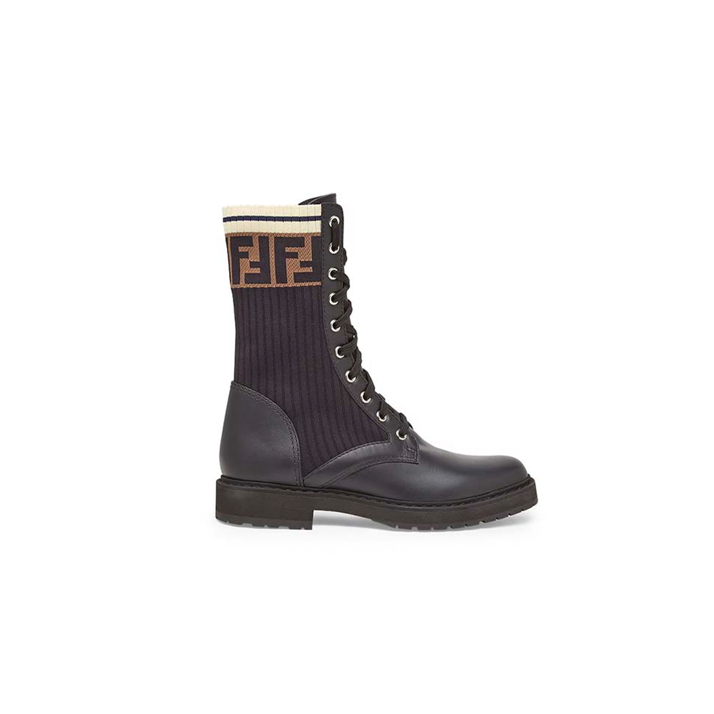 FENDI ROCKOKO BLACK LEATHER BIKER BOOTS WITH STRETCH FABRIC 8T6780A3H4F13MC